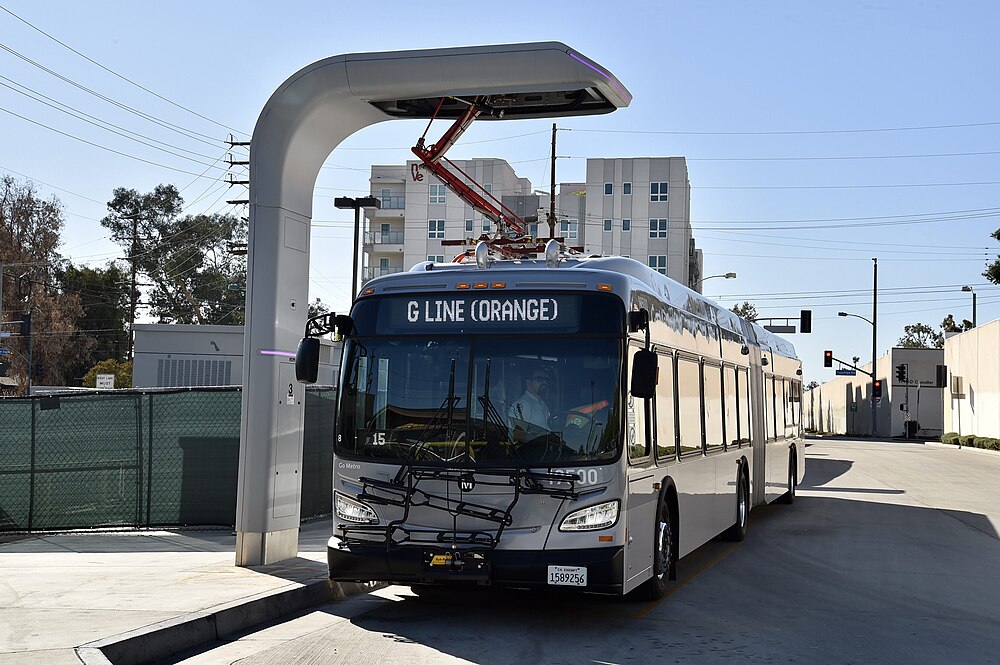 Metro G Line (Orange Line) bus charging at North Hollywood station